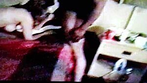 this group of black cocks banging a whore in a wild gangbang