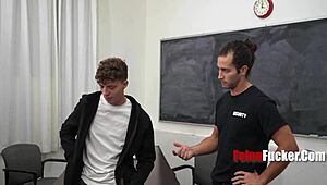 Rough garage punishment for twink burglar.