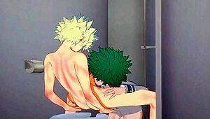 my hero academia yaoi where midoriya gives bakugou a blowjob with cum in his mouth japanese asian manga anime game porn