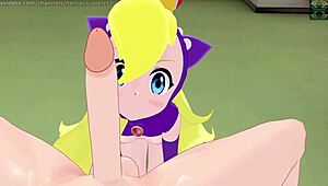 In this anime scene, the blonde rides for a quick creampie