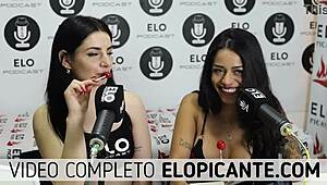 Bisexual lesbians kissing and playing with lollipop