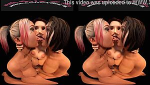 Vreal 18K Threeway Lesbian Tongue Kiss With Mutual Masturbation - FFF Fingering Big Tits Boobs Titties Boobies