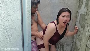 Hey, Filipina babe got banged hard after bathing outside house