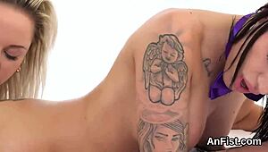 These spicy lesbian hotties are fisting narrow vaginas and anuses excitedly