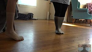 Lesbian couple’s fetish play with pantyhose and socks