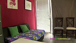 Asian girl tricked into raw sex on casting couch bar.