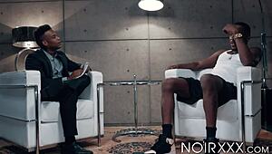 interview with baller turns to deepthroat, ball sucking, and anal pounding with big black cock