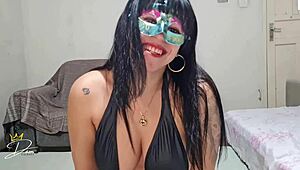 Brazilian wife gets fucked by big dildo brought by husband