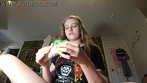 Blonde masturbates with wet messy gym socks