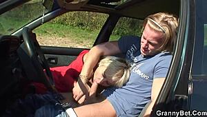 picked up granny sucks and gets doggy-fucked outdoors