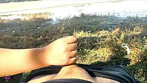 latina blowjob at the lake in public