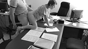 omg, boss banging tiny secretary on office table, caught on hidden cam! 😱