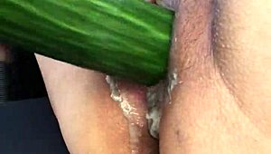 Asian mature wife rubs her tight pussy outside in wild Danish solo action.