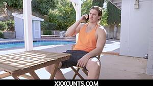 Eighteen-year-old Liz caught by Michael playing toys, switches to cock