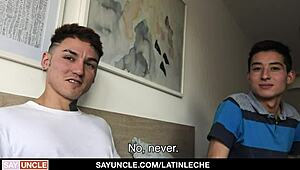 A tattooed Latino stud dominates a big cock amateur in a group hairy gay scene