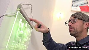 Fitness hottie BANGS geek at gym. Just another sweaty classroom workout turned hardcore.