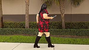 Big ass real estate agent flashes panties in short mini dress during property checks. This hot BBW milf maid keeps legs open while cleaning.