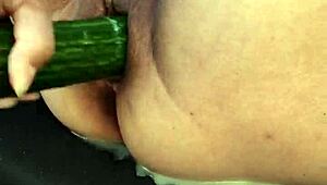 Asian mature wife rubs her tight pussy outside in wild Danish solo action.