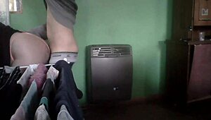 latina milf couple fucking in kitchen by heater