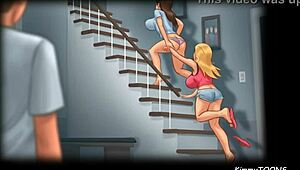 Pervert neighbour watches shy blonde and her slutty friend