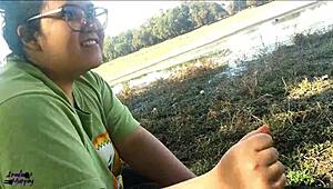 latina blowjob at the lake in public