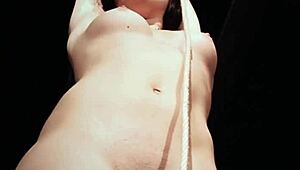 Obsessive spanking of big tits slave, ball gagged and cum drilled