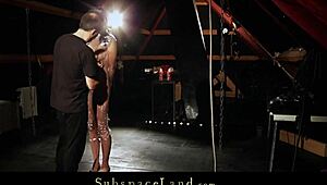 Obsessive spanking of big tits slave, ball gagged and cum drilled