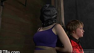 Ferocious whipping drives cutie wild with pain.