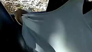 Thai Ladyboy Pees and Strokes Solo in Public Car