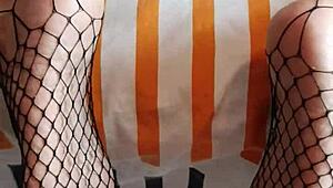 foot fetish fun with piercing and fishnets in homemade anime style