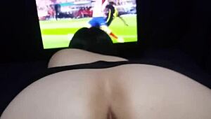 gostosa watching neymar's best football moments and sitting comfortably