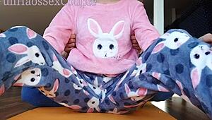 stepdad can’t stop teasing stepdaughter’s wet pussy and small tits in pajamas