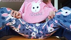 stepdad can’t stop teasing stepdaughter’s wet pussy and small tits in pajamas