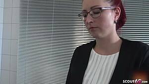 German stepmom asks, 'Want this intense handjob in latex?'