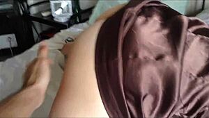 French slut in satin lingerie for intense doggy fucking