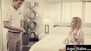 michael vegas starts as caregiver for rich grandma erica lauren. she demands a steamy office fuck massage for satisfaction