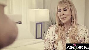 michael vegas starts as caregiver for rich grandma erica lauren. she demands a steamy office fuck massage for satisfaction