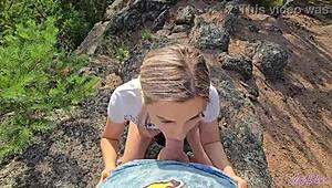 cum extraction in mountains, sucked off instructor while hiking