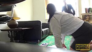 Sabrina Jade with huge tits rides for a facial in domination scene