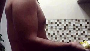 Macho Guy Bent Over Washing Dishes In Doggystyle