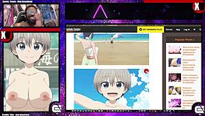 Nude uzaki-chan shows her huge thick mommy breasts in public outdoor hentai comic scene