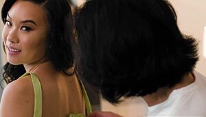 up close, seductive teen kimmy kimm enjoys foreplay befor riding leo vices big cock