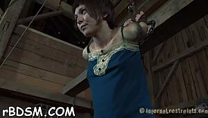 Intense bondage clamps sexy breasts hard