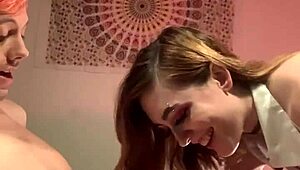 Evil femdom gives monster cock a blowjob.
