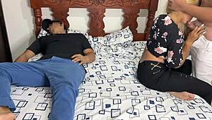 Watching movie turns into netorare with girlfriend and best friend riding cowgirl. Homemade amateur clip catches every athletic move