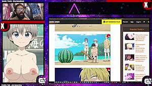 Nude uzaki-chan shows her huge thick mommy breasts in public outdoor hentai comic scene