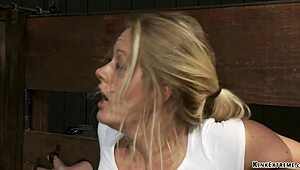 Bound Blonde Anal Plugged in Device with Deepthroat Spanking Fucking