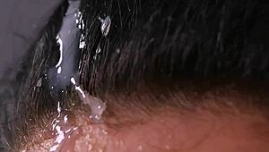 Bukkake shower for an unusual model's face and body