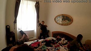 Tight ass girls rip clothes at party, flashing panties and tits while dancing and twerking