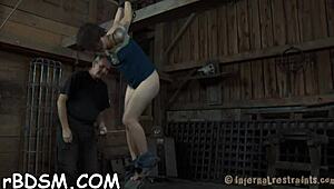 Intense bondage clamps sexy breasts hard